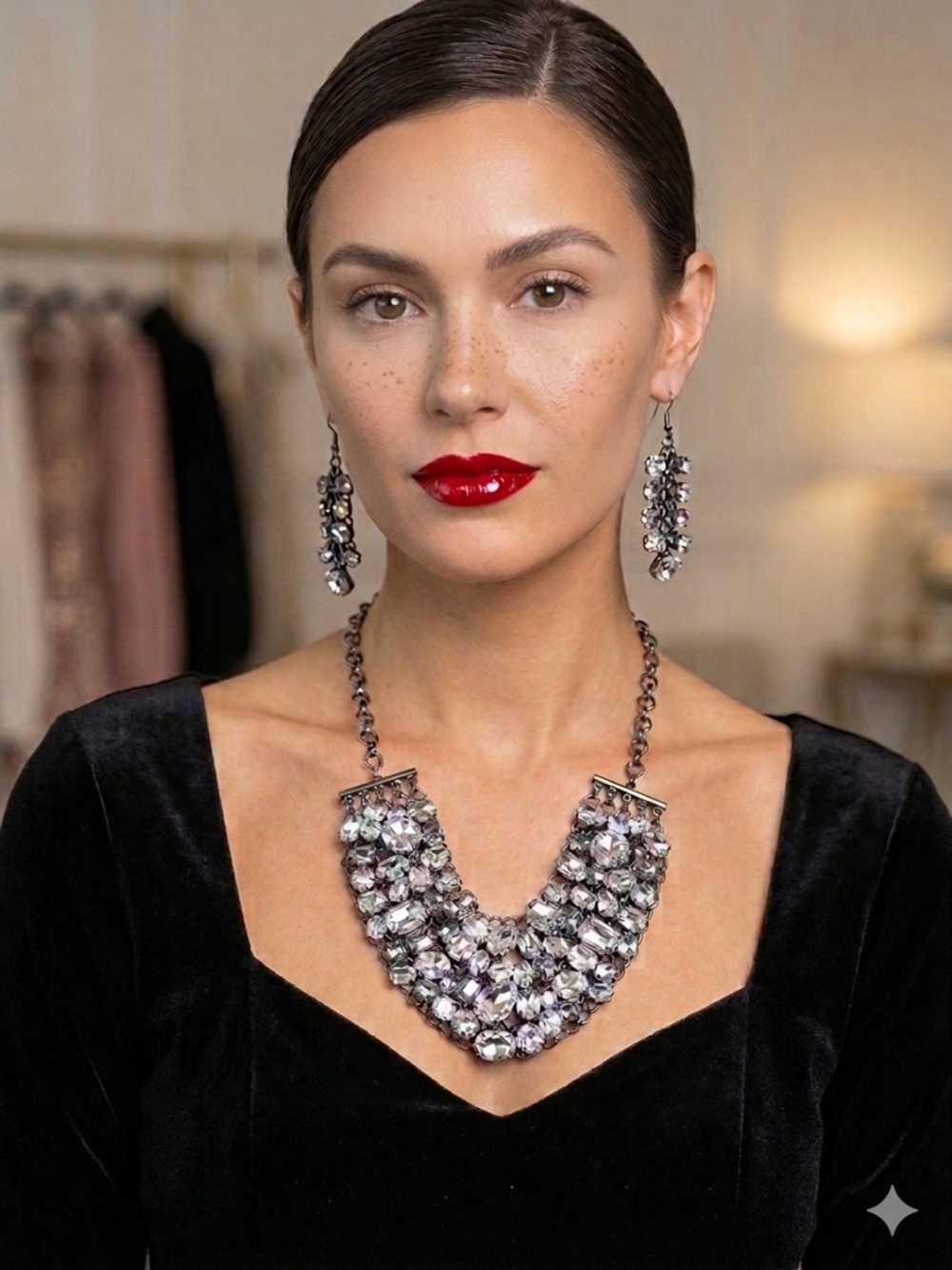 Vintage Paparazzi Silver-Tone Crystal Statement Bib Necklace